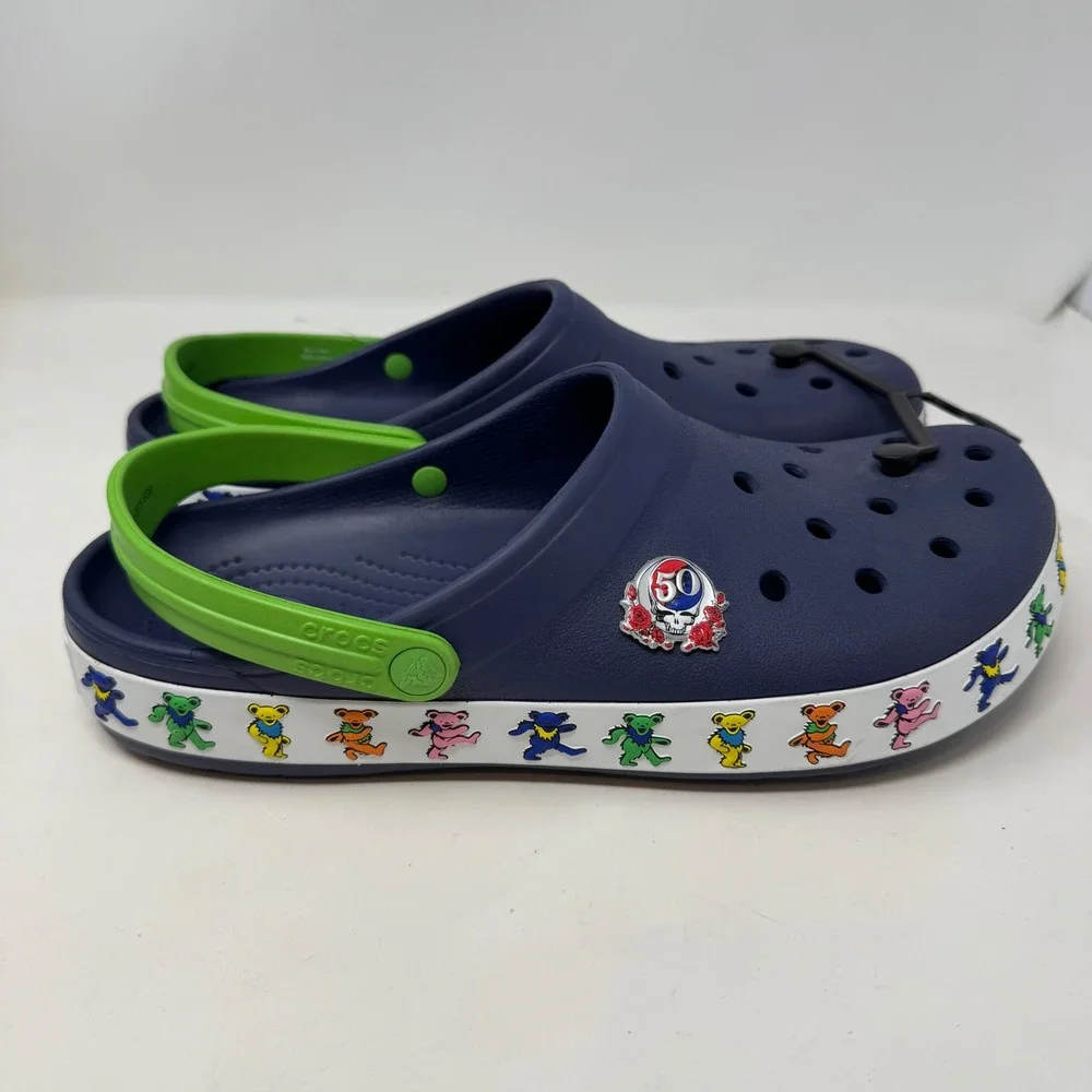 Crocs Grateful Dead 50th Anniversary Clogs Mens 12 Navy Blue Green‎ Dancing Bear